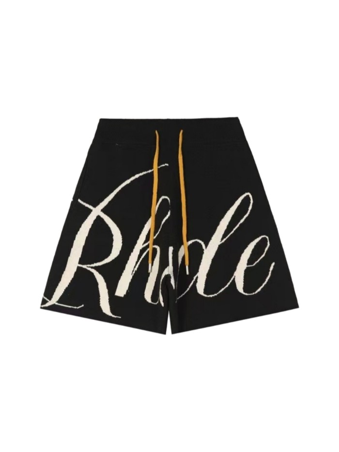 American High Street Style Cursive Letter Jacquard Knit Drawstring Casual Shorts 29316647