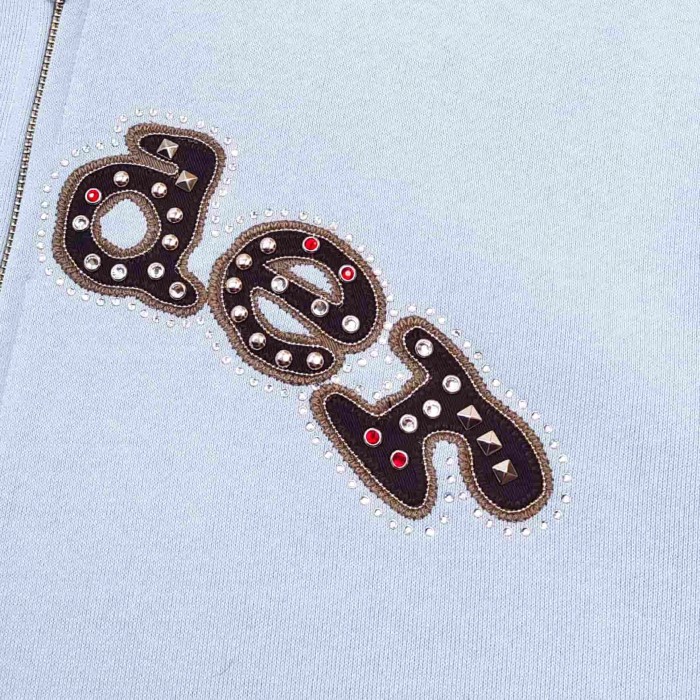 [Big & Tall for weights up to 220 lbs]1:1 quality version Mixed Rhinestone Letter Light Blue Zip Hoodie & Pants Set 29319555