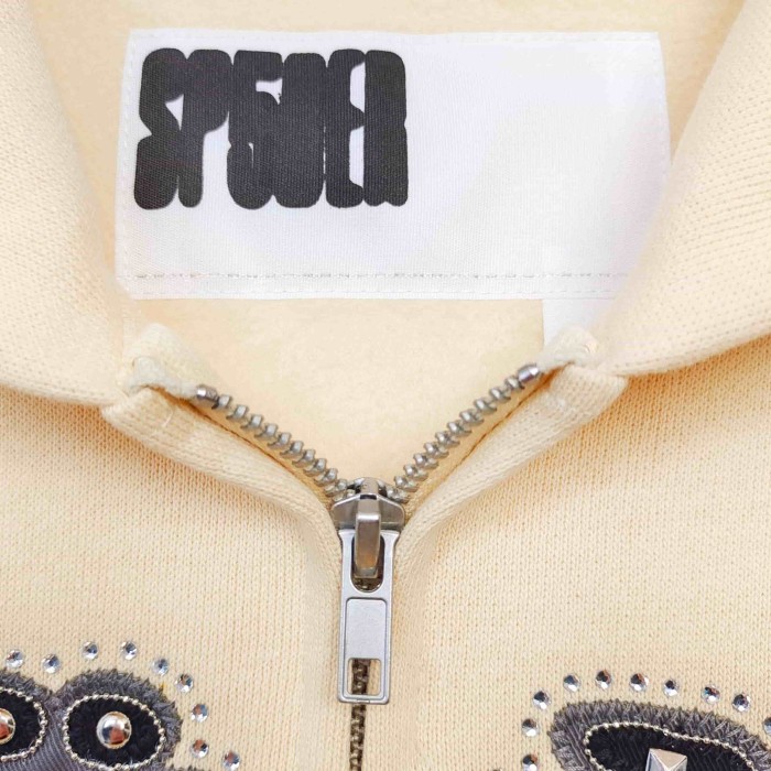 [Big & Tall for weights up to 220 lbs]1:1 quality version Mixed Rhinestone Letter Beige Zip Hoodie & Pants Set 29319554