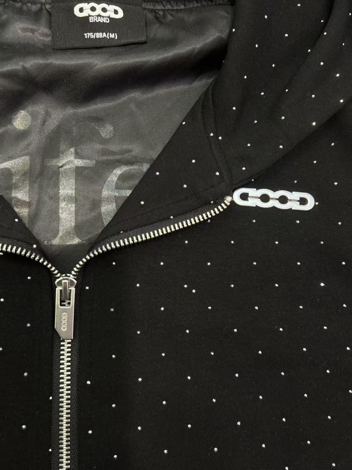 Silver Glitter Star Rhinestone Zip Hoodie & Pants Set 2 colors 29319474