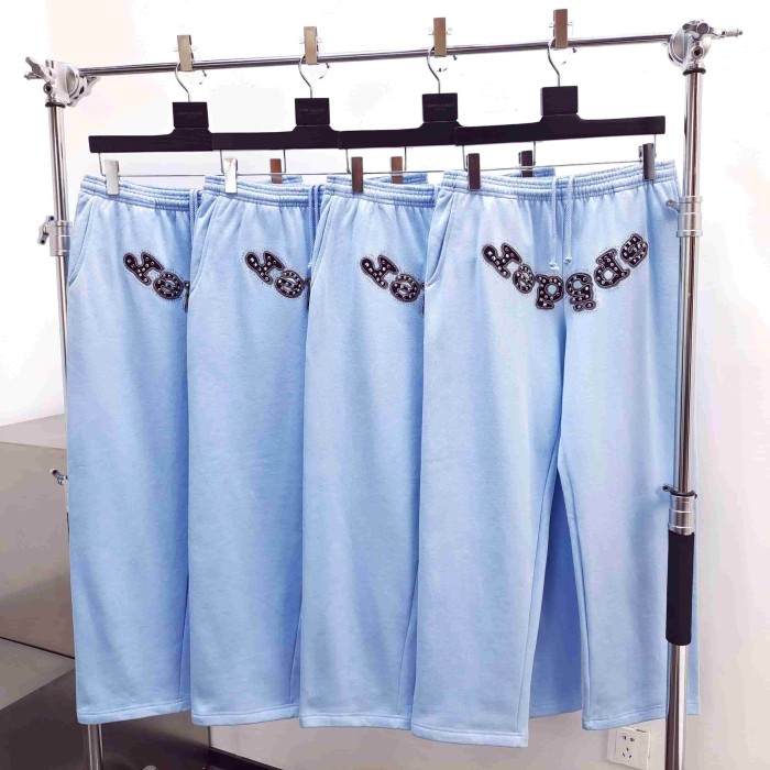 [Big & Tall for weights up to 220 lbs]1:1 quality version Mixed Rhinestone Letter Light Blue Zip Hoodie & Pants Set 29319555