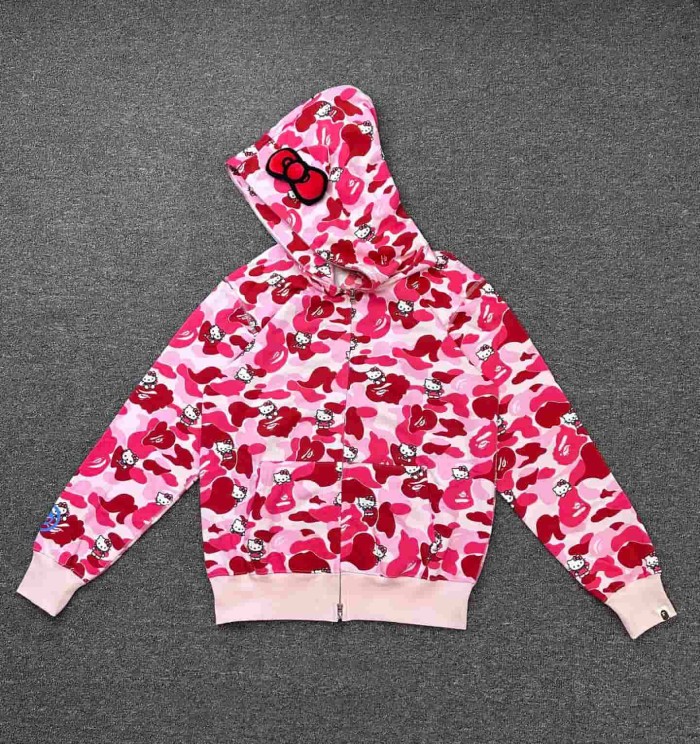 1:1 quality version Sanrio Co-branded Camo Detachable Bow Zip Up Hoodie 2 colors 29322794