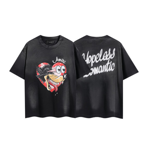 Red Heart Cartoon Wolf Double Side Print Washed Tee 29322998
