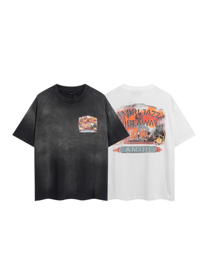Vintage City Building Illustration Double Side Print Washed Tee 2 colors 29322990