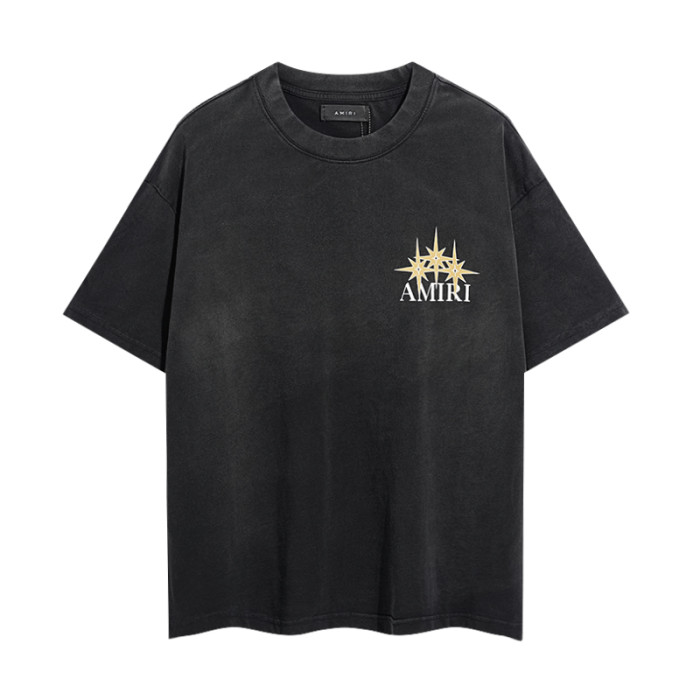 Large And Small Eight-Pointed Star Letter Double Side Print Washed Tee 2 colors 29322989
