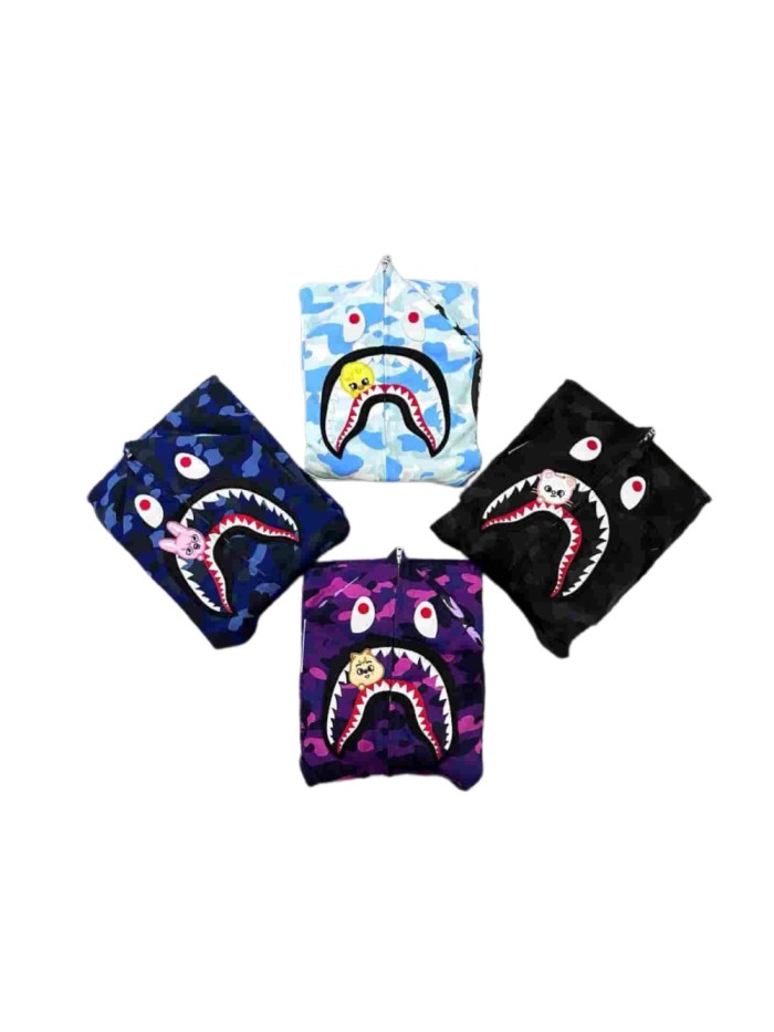 1:1 quality version Stray Kids Co-branded Shark Small Animal Embroidery Camo Zip Up Hoodie 4 colors 29322793