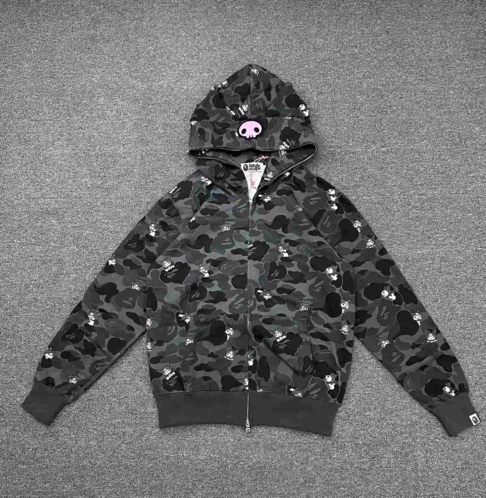 1:1 quality version Sanrio Co-branded Camo Detachable Bow Zip Up Hoodie 2 colors 29322794