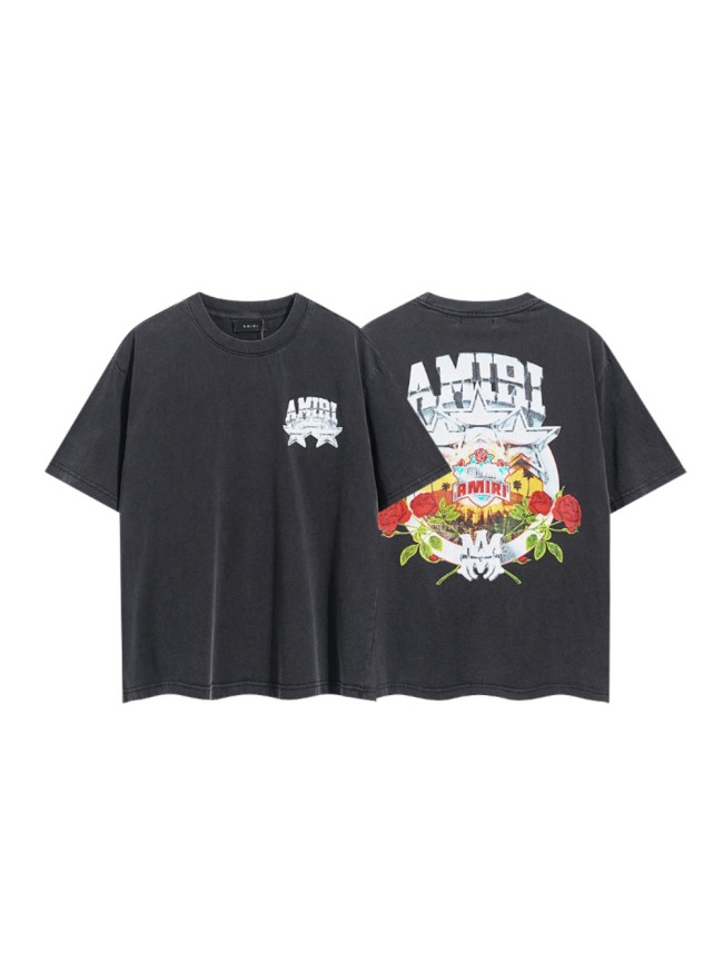 Rose Five Star Hollywood Landscape Badge Double Side Print Washed Tee 29323002