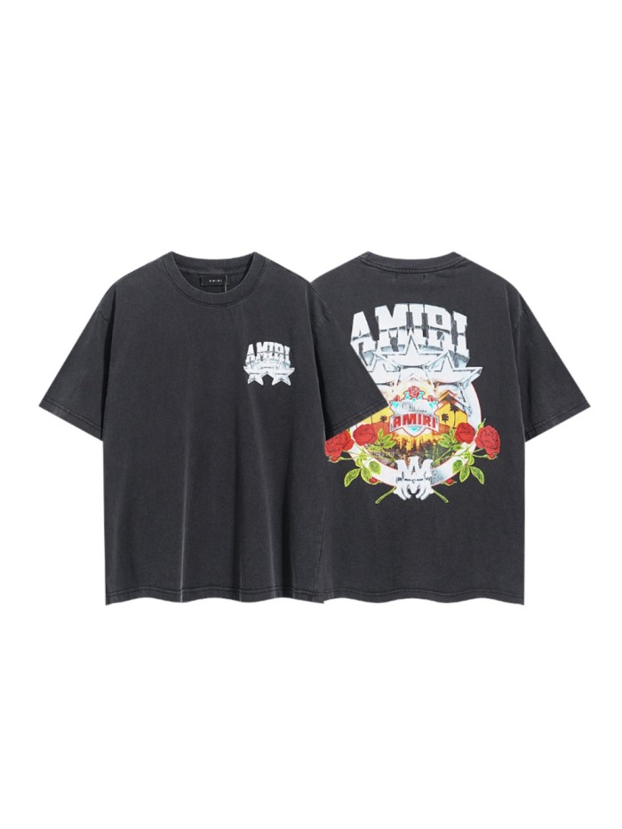 Rose Five Star Hollywood Landscape Badge Double Side Print Washed Tee 29323002