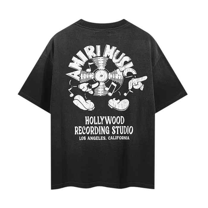 Vinyl Record Note Recording Studio Slogan Double Side Print Washed Tee 29322997