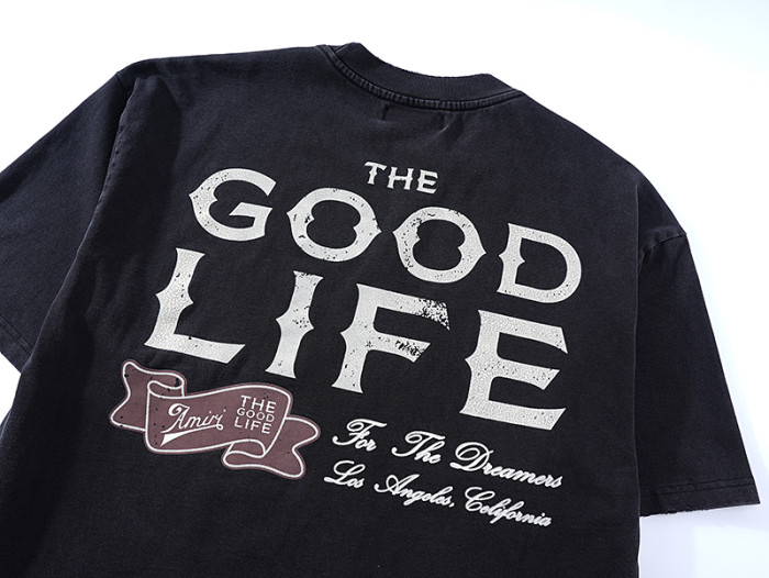 The Good Life Cursive Letter Double Side Print Washed Tee 2 colors 29323003