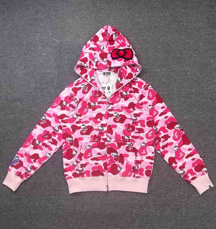 1:1 quality version Sanrio Co-branded Camo Detachable Bow Zip Up Hoodie 2 colors 29322794