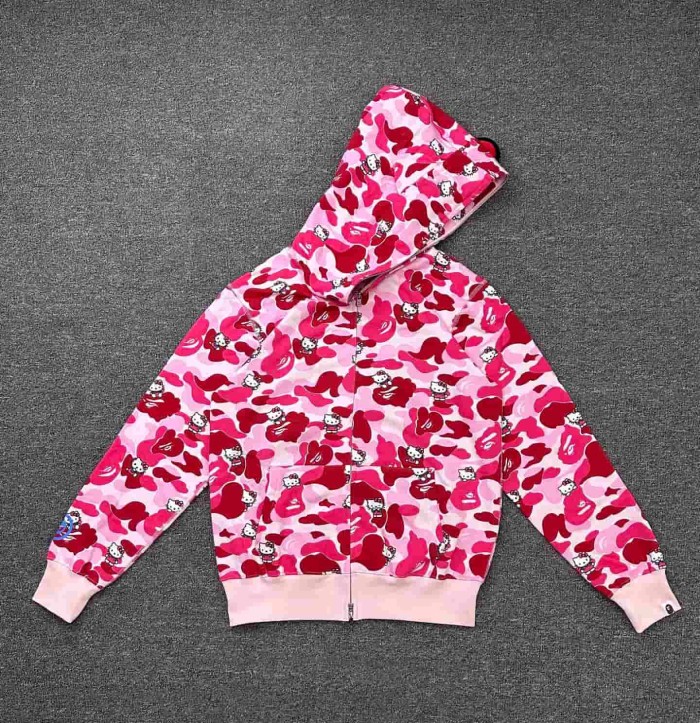 1:1 quality version Sanrio Co-branded Camo Detachable Bow Zip Up Hoodie 2 colors 29322794