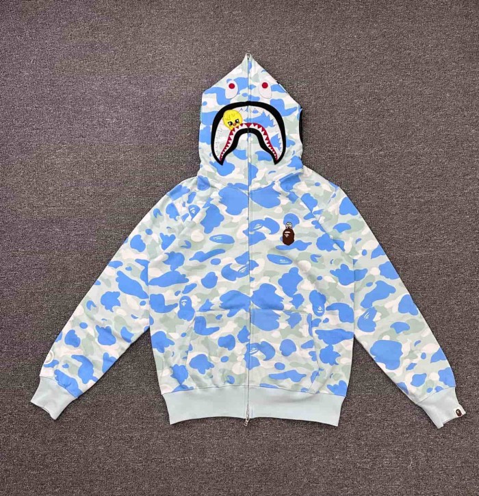 1:1 quality version Stray Kids Co-branded Shark Small Animal Embroidery Camo Zip Up Hoodie 4 colors 29322793