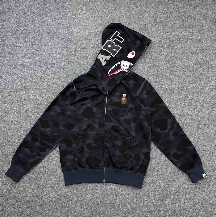 1:1 quality version Stray Kids Co-branded Shark Small Animal Embroidery Camo Zip Up Hoodie 4 colors 29322793