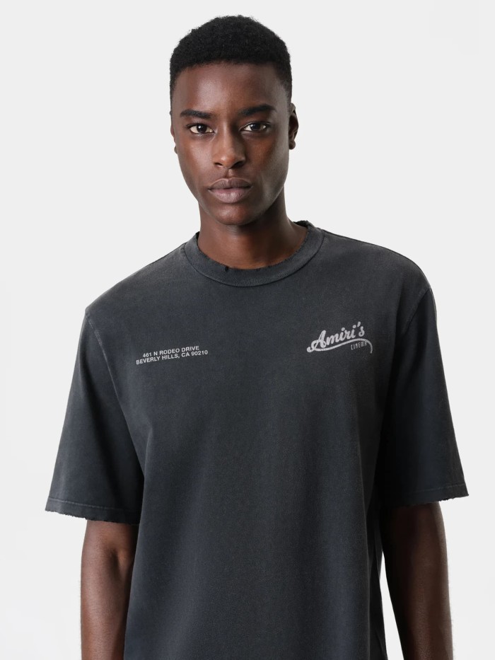 Cinema Address Cursive Slogan Double Side Print Washed Tee 29323005