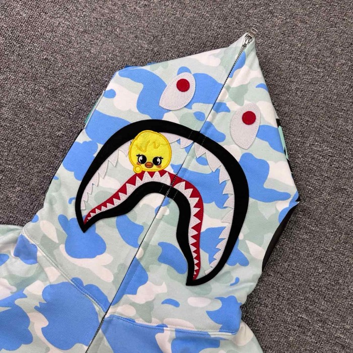 1:1 quality version Stray Kids Co-branded Shark Small Animal Embroidery Camo Zip Up Hoodie 4 colors 29322793