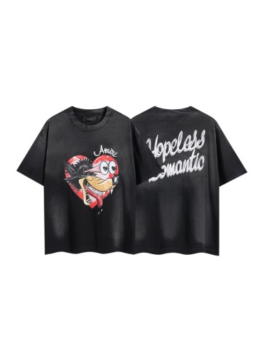 Red Heart Cartoon Wolf Double Side Print Washed Tee 29322998