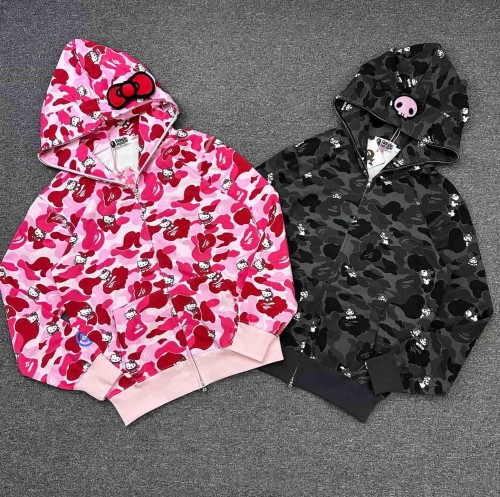 1:1 quality version Sanrio Co-branded Camo Detachable Bow Zip Up Hoodie 2 colors 29322794