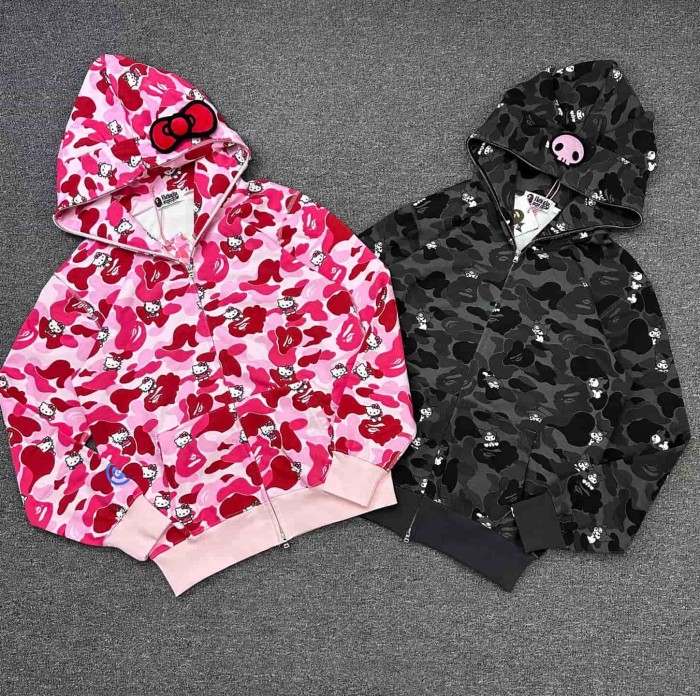 1:1 quality version Sanrio Co-branded Camo Detachable Bow Zip Up Hoodie 2 colors 29322794