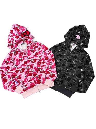 1:1 quality version Sanrio Co-branded Camo Detachable Bow Zip Up Hoodie 2 colors 29322794