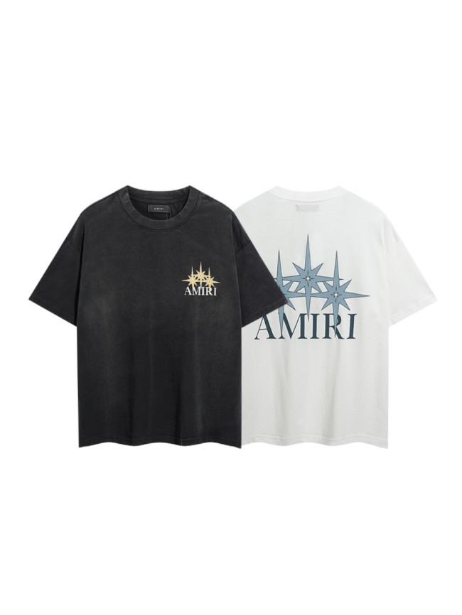 Large And Small Eight-Pointed Star Letter Double Side Print Washed Tee 2 colors 29322989