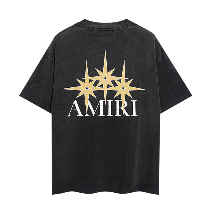 Large And Small Eight-Pointed Star Letter Double Side Print Washed Tee 2 colors 29322989