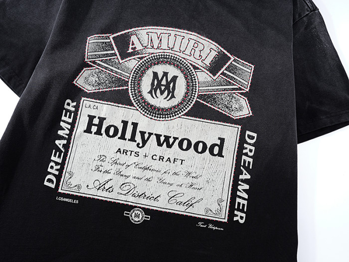 Vintage Wine Label Hollywood Illustration Chest Print Washed Tee 29322991