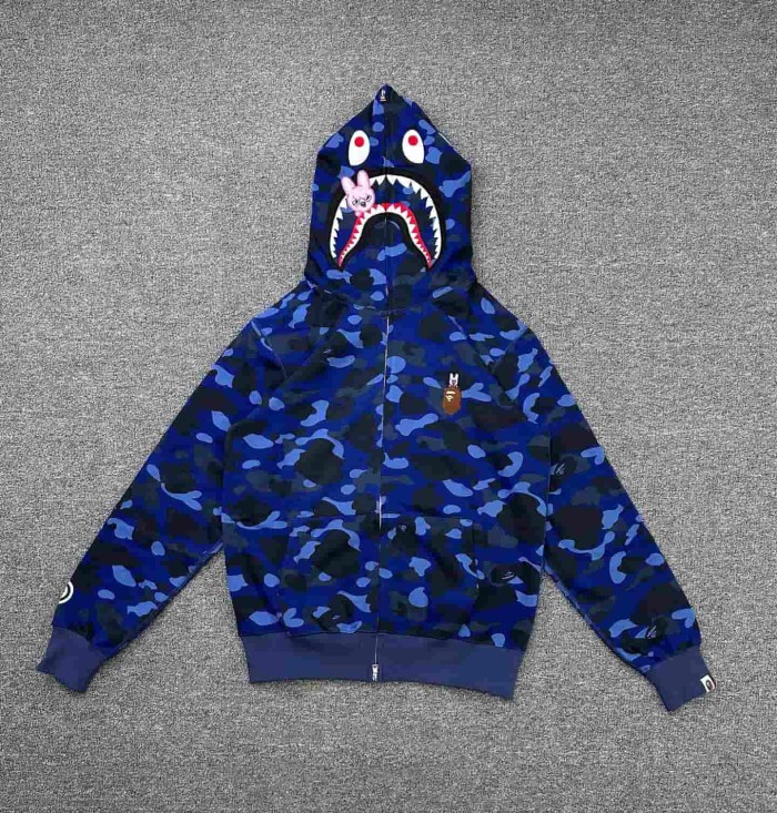 1:1 quality version Stray Kids Co-branded Shark Small Animal Embroidery Camo Zip Up Hoodie 4 colors 29322793