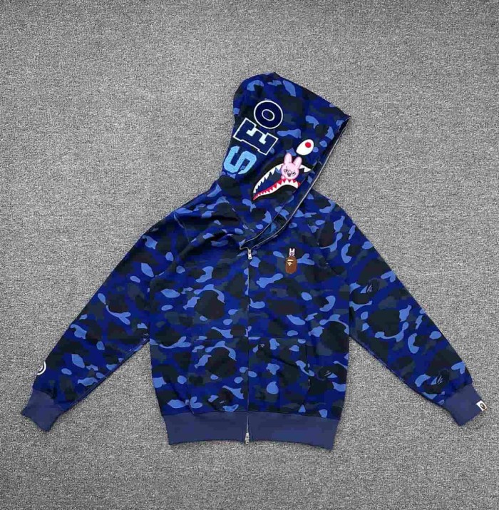 1:1 quality version Stray Kids Co-branded Shark Small Animal Embroidery Camo Zip Up Hoodie 4 colors 29322793