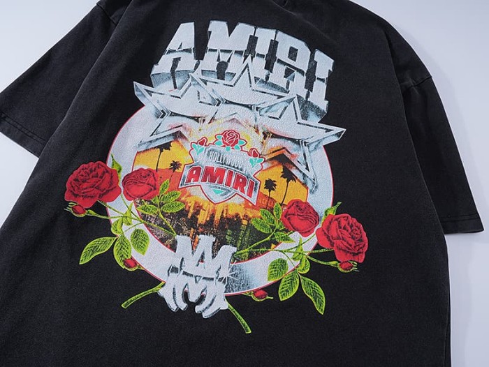 Rose Five Star Hollywood Landscape Badge Double Side Print Washed Tee 29323002