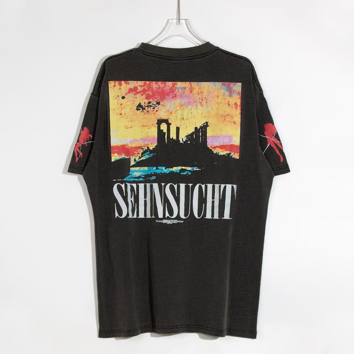 Asuka Broken Anime Back Temple SEHNSUCHT German Slogan Print Washed Drop Shoulder Tee 29324494