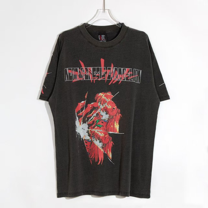 Asuka Broken Anime Back Temple SEHNSUCHT German Slogan Print Washed Drop Shoulder Tee 29324494