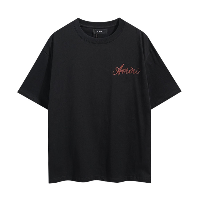 Red Gradient Stripe Border Cursive Letter Double Side Print Tee 2 colors 29324265