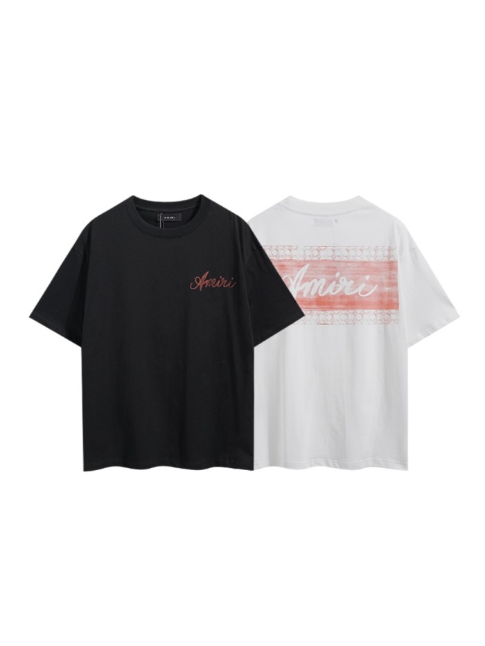 Red Gradient Stripe Border Cursive Letter Double Side Print Tee 2 colors 29324265