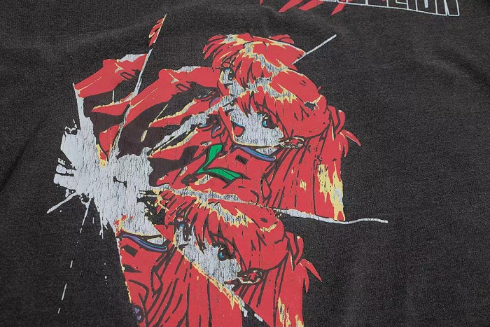 Asuka Broken Anime Back Temple SEHNSUCHT German Slogan Print Washed Drop Shoulder Tee 29324494