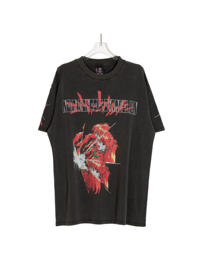 Asuka Broken Anime Back Temple SEHNSUCHT German Slogan Print Washed Drop Shoulder Tee 29324494