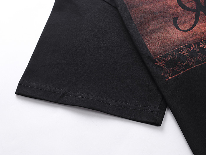 Red Gradient Stripe Border Cursive Letter Double Side Print Tee 2 colors 29324265