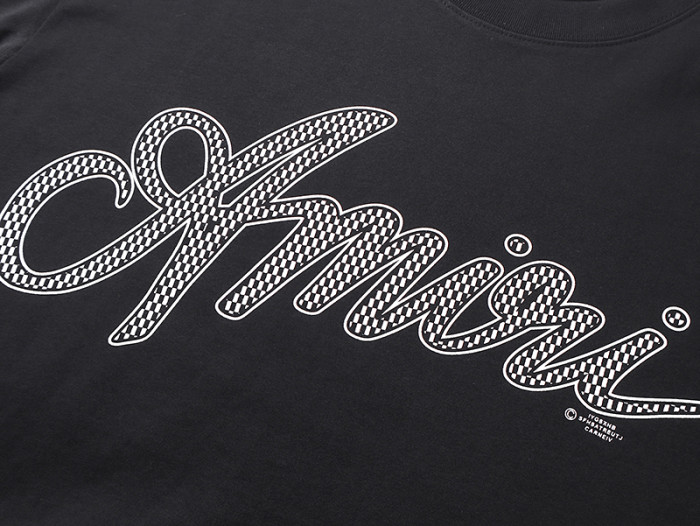 Black White Grid Cursive Letter Print Tee 29324264