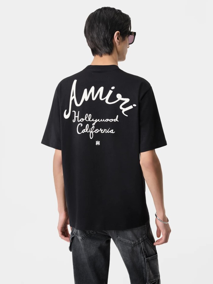 Hollywood Handwritten Cursive Double Side Print Tee 2 colors 29324263