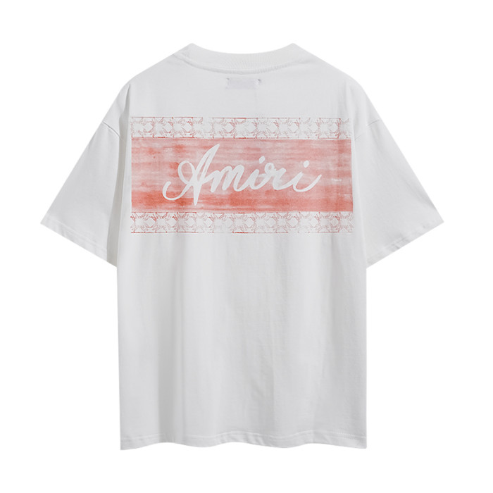 Red Gradient Stripe Border Cursive Letter Double Side Print Tee 2 colors 29324265