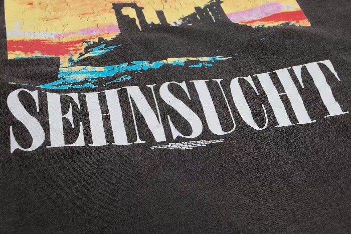 Asuka Broken Anime Back Temple SEHNSUCHT German Slogan Print Washed Drop Shoulder Tee 29324494