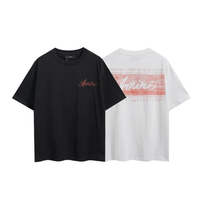 Red Gradient Stripe Border Cursive Letter Double Side Print Tee 2 colors 29324265