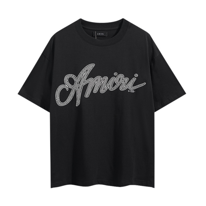 Black White Grid Cursive Letter Print Tee 29324264