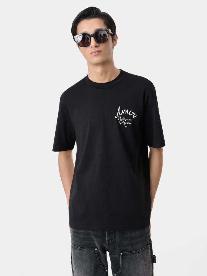 Hollywood Handwritten Cursive Double Side Print Tee 2 colors 29324263