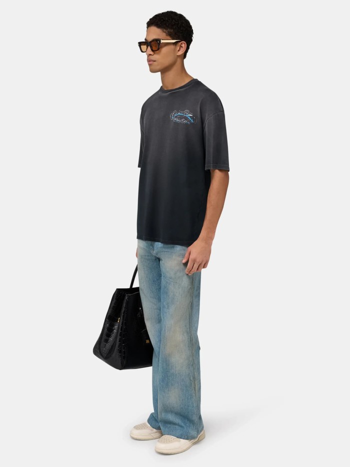 Blue White Cursive Cloud Print Washed Tee 29330541