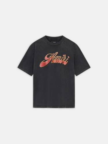 Gold Red Glitter Vintage Cursive Logo Print Washed Tee 29330540