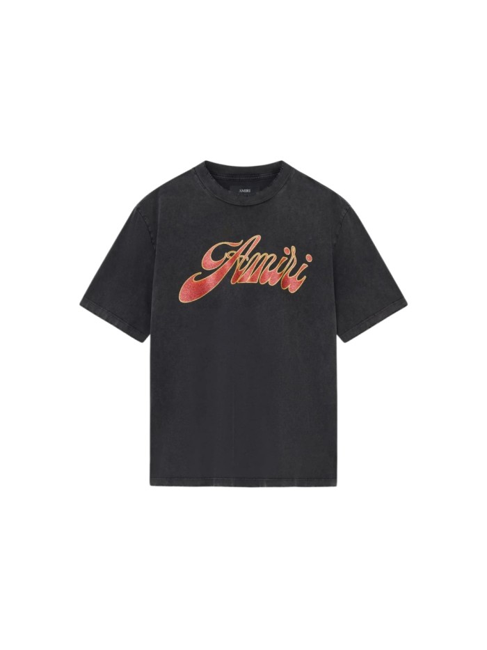 Gold Red Glitter Vintage Cursive Logo Print Washed Tee 29330540