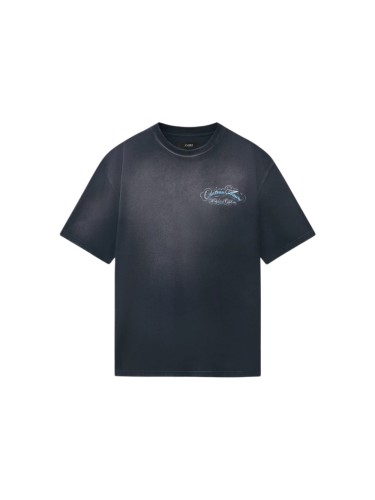 Blue White Cursive Cloud Print Washed Tee 29330541