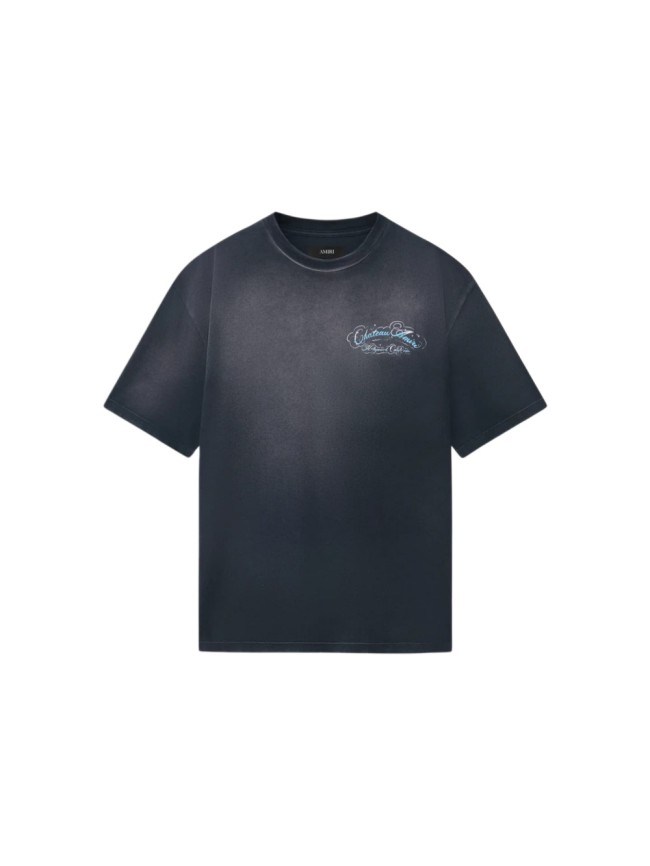 Blue White Cursive Cloud Print Washed Tee 29330541